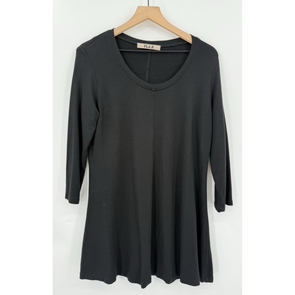 FLAX Shirt Womens‎ Medium Black Tunic Top Minimalist Lagenlook 3/4 Sleeves